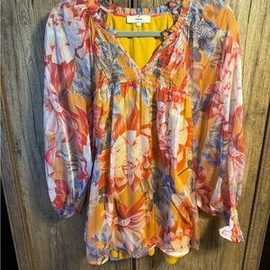 Entro Vibrant Floral Blouse - Red, Orange, Purple